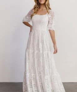 BB Custom Stella Smocked Lace Maxi Dress | Off White Dresses