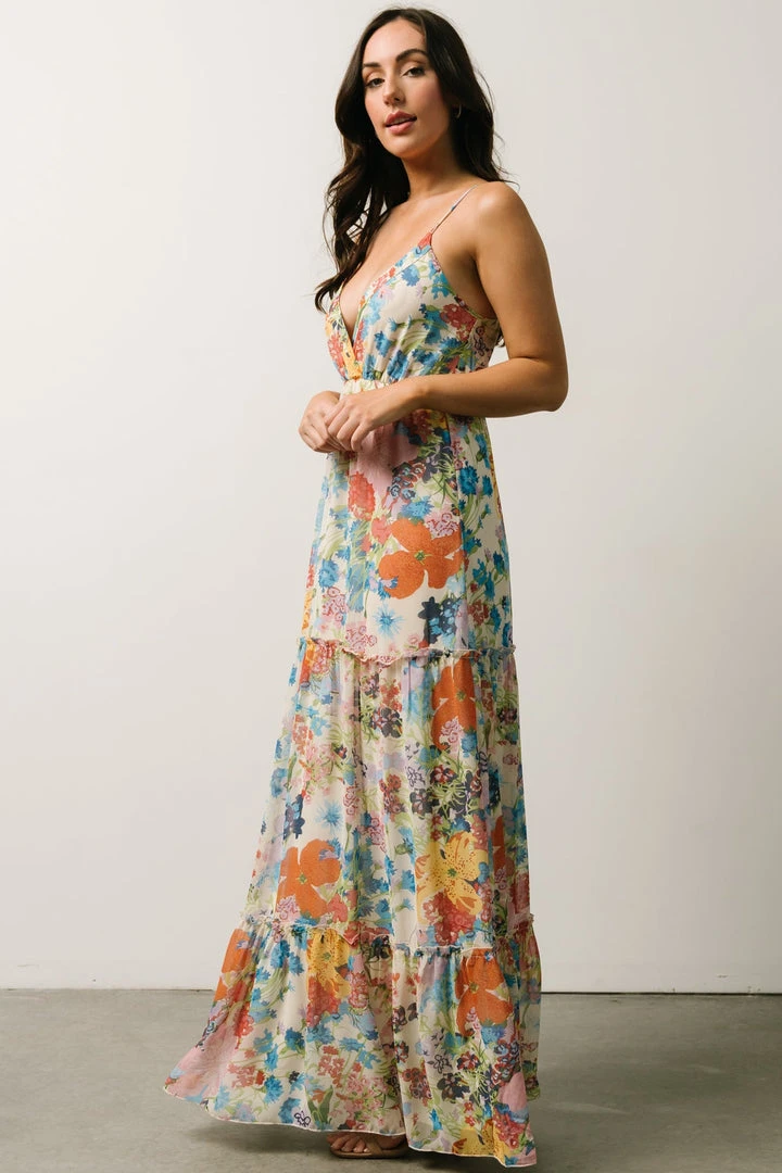 AK Dresses Suzanna Tiered Maxi Dress | Ivory + Multi Floral 5 AK Dresses Suzanna Tiered Maxi Dress | Ivory + Multi Floral
