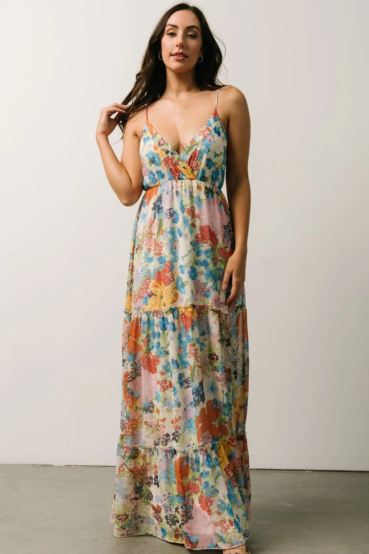 AK Dresses Suzanna Tiered Maxi Dress | Ivory + Multi Floral 1 AK Dresses Suzanna Tiered Maxi Dress | Ivory + Multi Floral