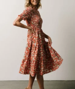 HAY Suzette Smocked Midi Dress | Coral Floral Dresses