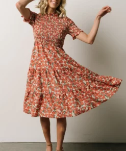 HAY Suzette Smocked Midi Dress | Coral Floral Dresses