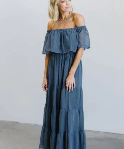 BB Custom Dresses Swiss Dot Maxi Dress | Blue