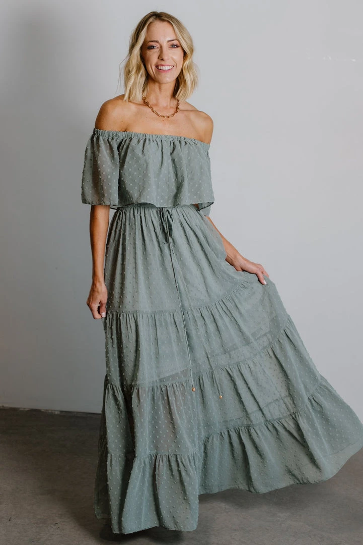 BB Custom Dresses Swiss Dot Maxi Dress | Sage 1 BB Custom Dresses Swiss Dot Maxi Dress | Sage