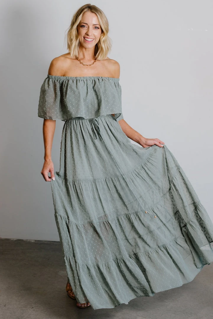 BB Custom Dresses Swiss Dot Maxi Dress | Sage 11 BB Custom Dresses Swiss Dot Maxi Dress | Sage