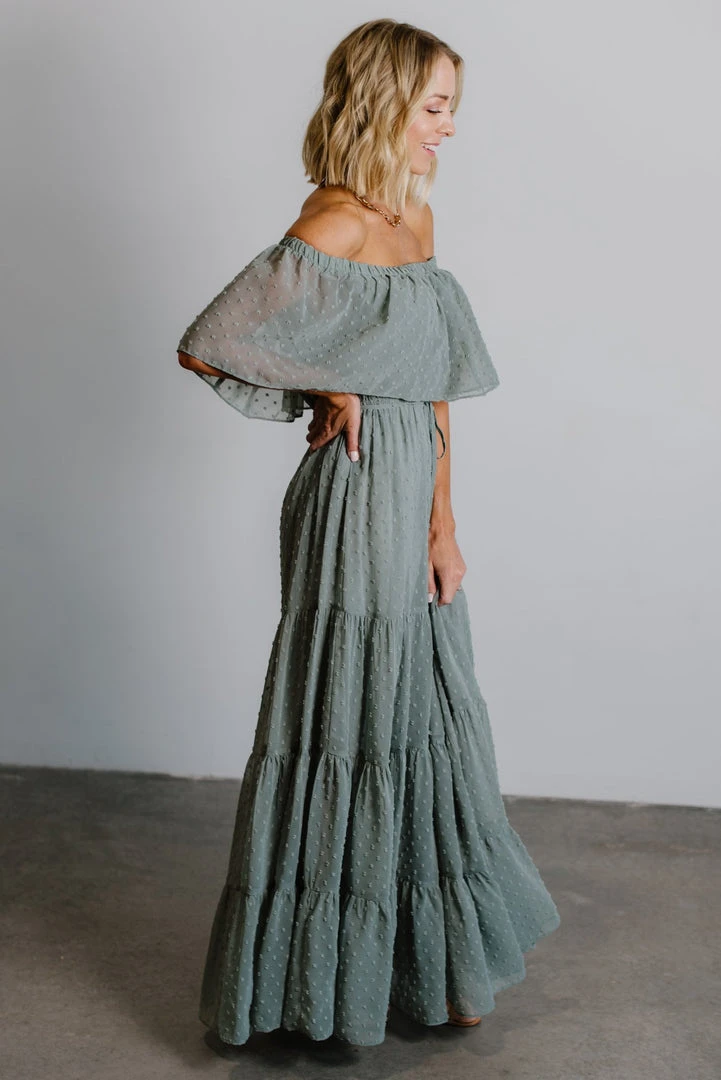 BB Custom Dresses Swiss Dot Maxi Dress | Sage 9 BB Custom Dresses Swiss Dot Maxi Dress | Sage