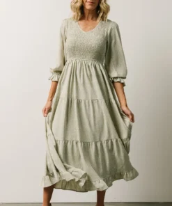 POL Tarryn Smocked Midi Dress | Dusty Olive Floral