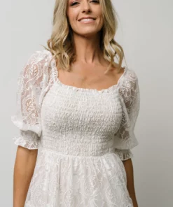BB Custom Dresses Tate Smocked Lace Short Dress | Off White 21 BB Custom Dresses Tate Smocked Lace Short Dress | Off White