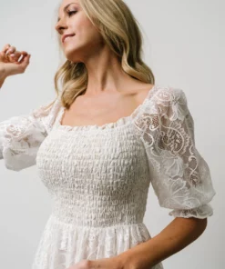 BB Custom Dresses Tate Smocked Lace Short Dress | Off White