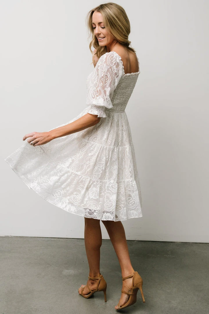 BB Custom Dresses Tate Smocked Lace Short Dress | Off White 6 BB Custom Dresses Tate Smocked Lace Short Dress | Off White