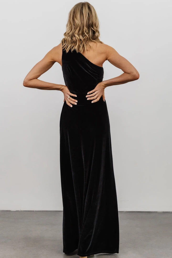 BB Custom Tatiana Velvet One Shoulder Maxi Dress | Black 10 BB Custom Tatiana Velvet One Shoulder Maxi Dress | Black