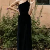 BB Custom Tatiana Velvet One Shoulder Maxi Dress | Black