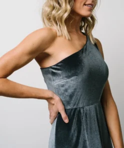 BB Custom Maxi Dresses Tatiana Velvet One Shoulder Maxi Dress | Slate Blue 10 BB Custom Maxi Dresses Tatiana Velvet One Shoulder Maxi Dress | Slate Blue
