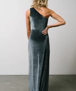 BB Custom Maxi Dresses Tatiana Velvet One Shoulder Maxi Dress | Slate Blue 11 BB Custom Maxi Dresses Tatiana Velvet One Shoulder Maxi Dress | Slate Blue