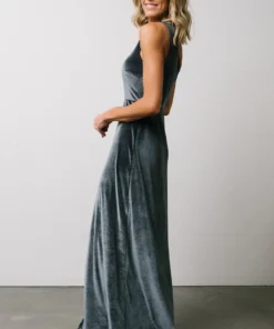 BB Custom Maxi Dresses Tatiana Velvet One Shoulder Maxi Dress | Slate Blue 12 BB Custom Maxi Dresses Tatiana Velvet One Shoulder Maxi Dress | Slate Blue