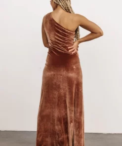 BB Custom Dresses Tatiana Velvet One Shoulder Maxi Dress | Bronze