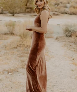 BB Custom Dresses Tatiana Velvet One Shoulder Maxi Dress | Bronze
