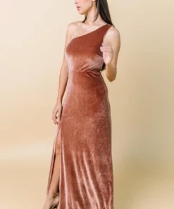 BB Custom Dresses Tatiana Velvet One Shoulder Maxi Dress | Bronze