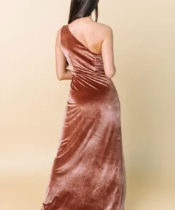 BB Custom Dresses Tatiana Velvet One Shoulder Maxi Dress | Bronze