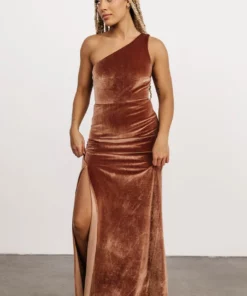 BB Custom Dresses Tatiana Velvet One Shoulder Maxi Dress | Bronze