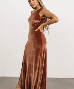 BB Custom Dresses Tatiana Velvet One Shoulder Maxi Dress | Bronze