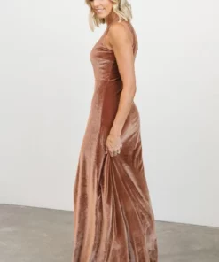 BB Custom Dresses Tatiana Velvet One Shoulder Maxi Dress | Bronze