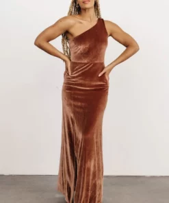 BB Custom Dresses Tatiana Velvet One Shoulder Maxi Dress | Bronze