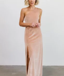 BB Custom Tatiana Velvet One Shoulder Maxi Dress | Champagne Dresses