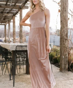 BB Custom Tatiana Velvet One Shoulder Maxi Dress | Champagne Dresses