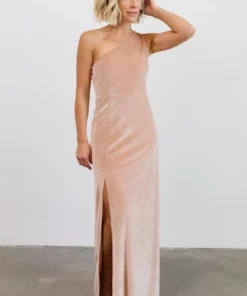 BB Custom Tatiana Velvet One Shoulder Maxi Dress | Champagne Dresses