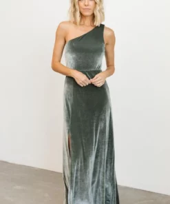 BB Custom Dresses Tatiana Velvet One Shoulder Maxi Dress | Eucalyptus 14 BB Custom Dresses Tatiana Velvet One Shoulder Maxi Dress | Eucalyptus