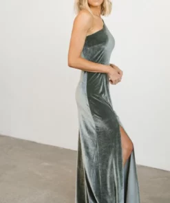 BB Custom Dresses Tatiana Velvet One Shoulder Maxi Dress | Eucalyptus 16 BB Custom Dresses Tatiana Velvet One Shoulder Maxi Dress | Eucalyptus