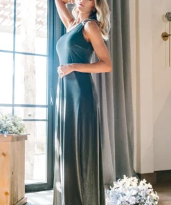 BB Custom Dresses Tatiana Velvet One Shoulder Maxi Dress | Eucalyptus 12 BB Custom Dresses Tatiana Velvet One Shoulder Maxi Dress | Eucalyptus