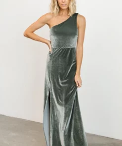 BB Custom Dresses Tatiana Velvet One Shoulder Maxi Dress | Eucalyptus 19 BB Custom Dresses Tatiana Velvet One Shoulder Maxi Dress | Eucalyptus