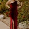 BB Custom Tatiana Velvet One Shoulder Maxi Dress | Merlot Dresses