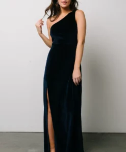 BB Custom Tatiana Velvet One Shoulder Maxi Dress | Navy Dresses