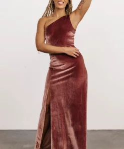 BB Custom Tatiana Velvet One Shoulder Maxi Dress | Rose
