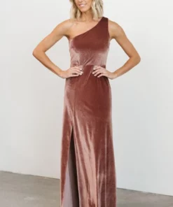 BB Custom Tatiana Velvet One Shoulder Maxi Dress | Rose