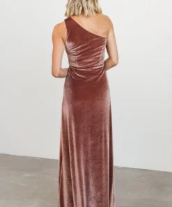 BB Custom Tatiana Velvet One Shoulder Maxi Dress | Rose