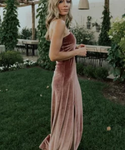 BB Custom Tatiana Velvet One Shoulder Maxi Dress | Rose