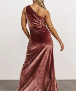 BB Custom Tatiana Velvet One Shoulder Maxi Dress | Rose