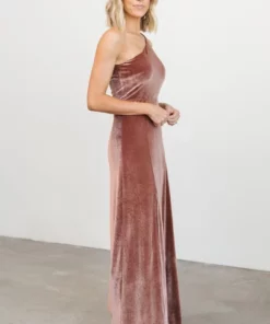 BB Custom Tatiana Velvet One Shoulder Maxi Dress | Rose