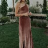 BB Custom Tatiana Velvet One Shoulder Maxi Dress | Rose