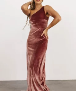 BB Custom Tatiana Velvet One Shoulder Maxi Dress | Rose