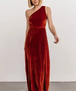 BB Custom Dresses Tatiana Velvet One Shoulder Maxi Dress | Rust