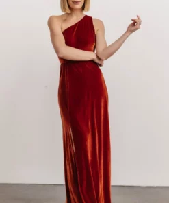 BB Custom Dresses Tatiana Velvet One Shoulder Maxi Dress | Rust 18 BB Custom Dresses Tatiana Velvet One Shoulder Maxi Dress | Rust