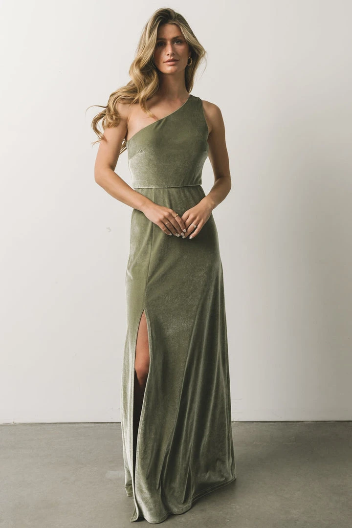 BB Custom Tatiana Velvet One Shoulder Maxi Dress | Sage Dresses 4 BB Custom Tatiana Velvet One Shoulder Maxi Dress | Sage Dresses
