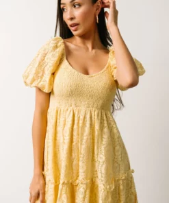 FT Terry Puff Sleeve Mini Dress | Yellow