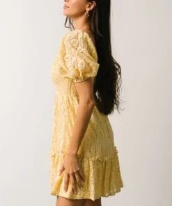 FT Terry Puff Sleeve Mini Dress | Yellow