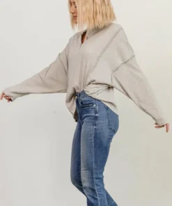 LUM Thayne Henley Long Sleeve Shirt | Light Gray Tops