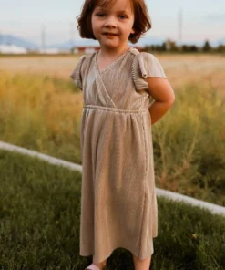 BB Custom Toddler Athena Pleated Midi Dress | Gold Flower Girl